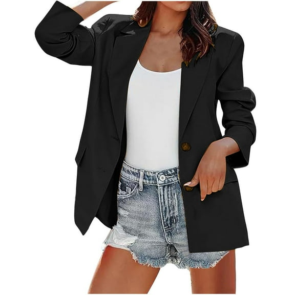 Admvng Fashion Blazers for Women Solid Color Button Long Sleeved Outwear Turndown Collar Lightweight Suit Casual Blazer Jacket S-2XL