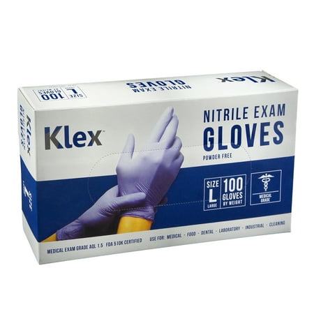 

Klex Nitrile Medical Exam Gloves - 3.5 Mil Powder & Latex Free Food Safe Large 100 Count