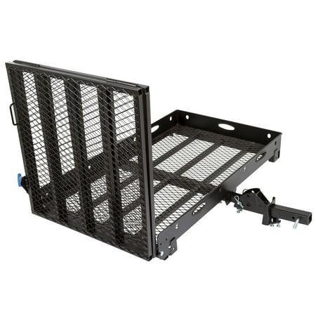 Silver Spring 48in x 28in Steel Scooter Wheelchair Carrier w/60in Ramp, 500 lb. Cap, Folding, Hitch Mount