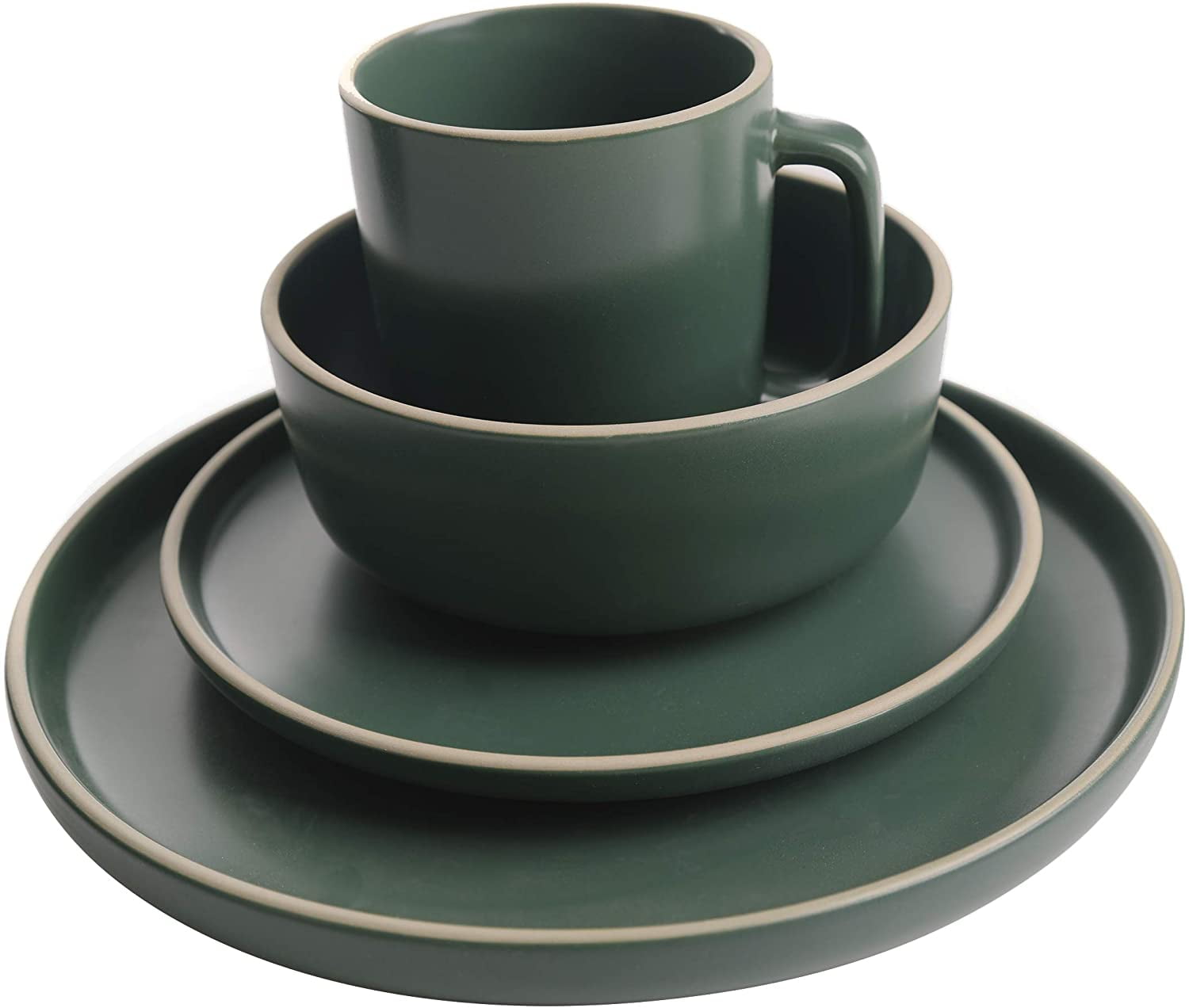 Gibson Home Zuma 16 Piece Round Kitchen Dishes, Plates, Bowls, Mugs Dinnerware Sets, Service for Four (16pcs), Green