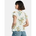 thumbnail image 3 of Time And Tru Women's Peplum Top with Flutter Sleeves, Sizes XS-XXXL, 3 of 5