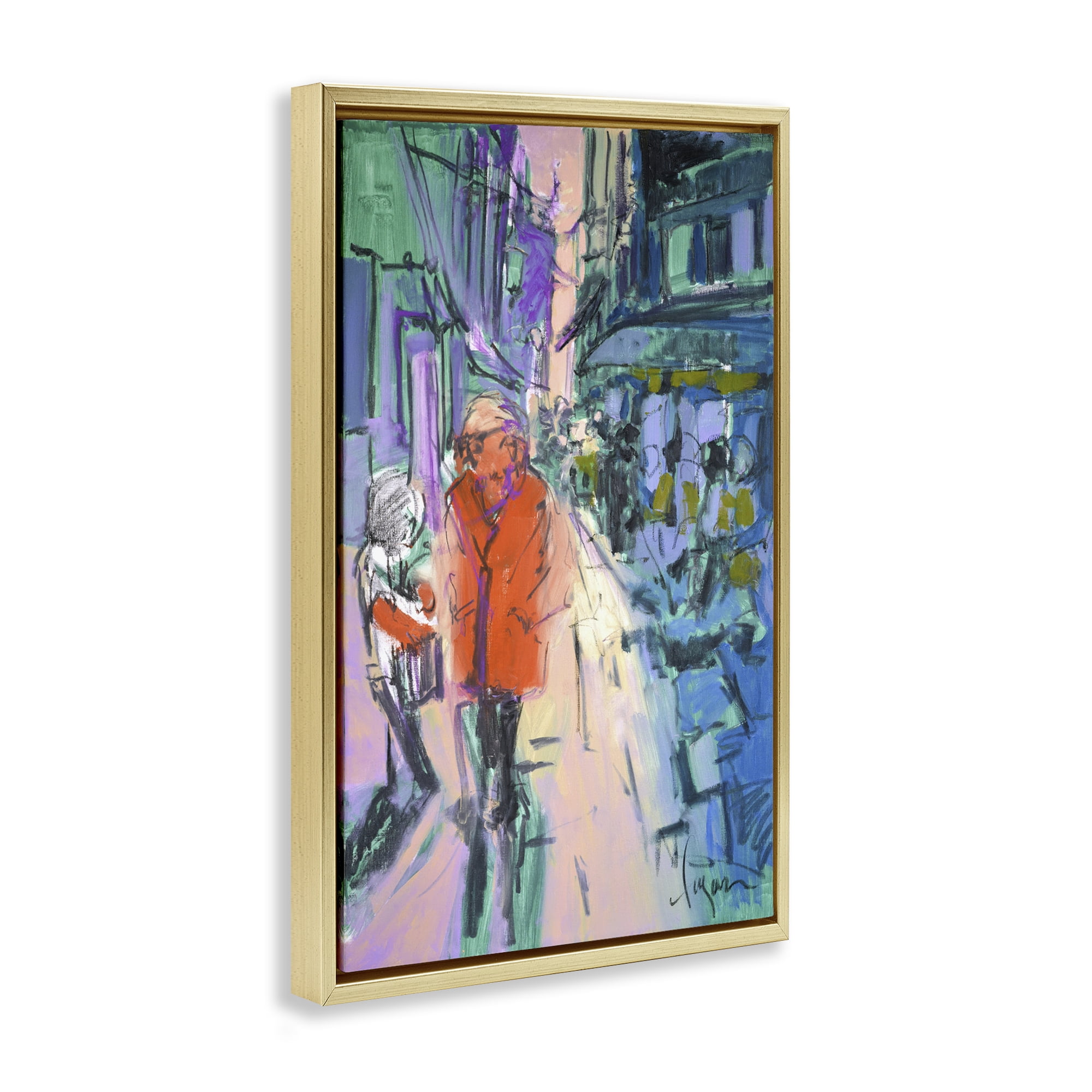 Stupell Industries Strolling City Streets People Painting Gold Floater Framed Canvas Art Print Wall Art, 17 x 25