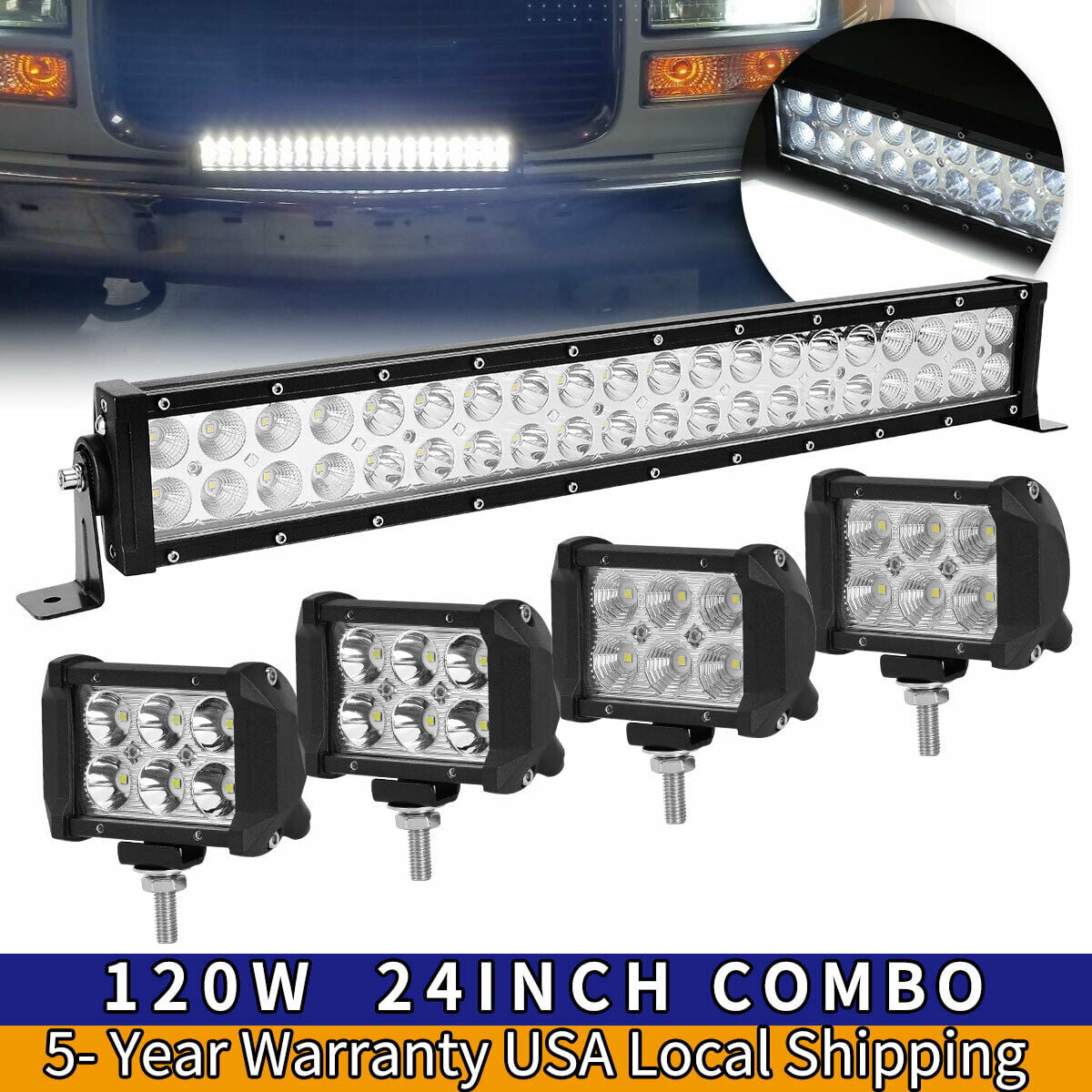 YITAMOTOR 22inch LED Light Bar Spot Flood Combo 2X 4 Pods Offroad Compatible with Jeep Truck SUV