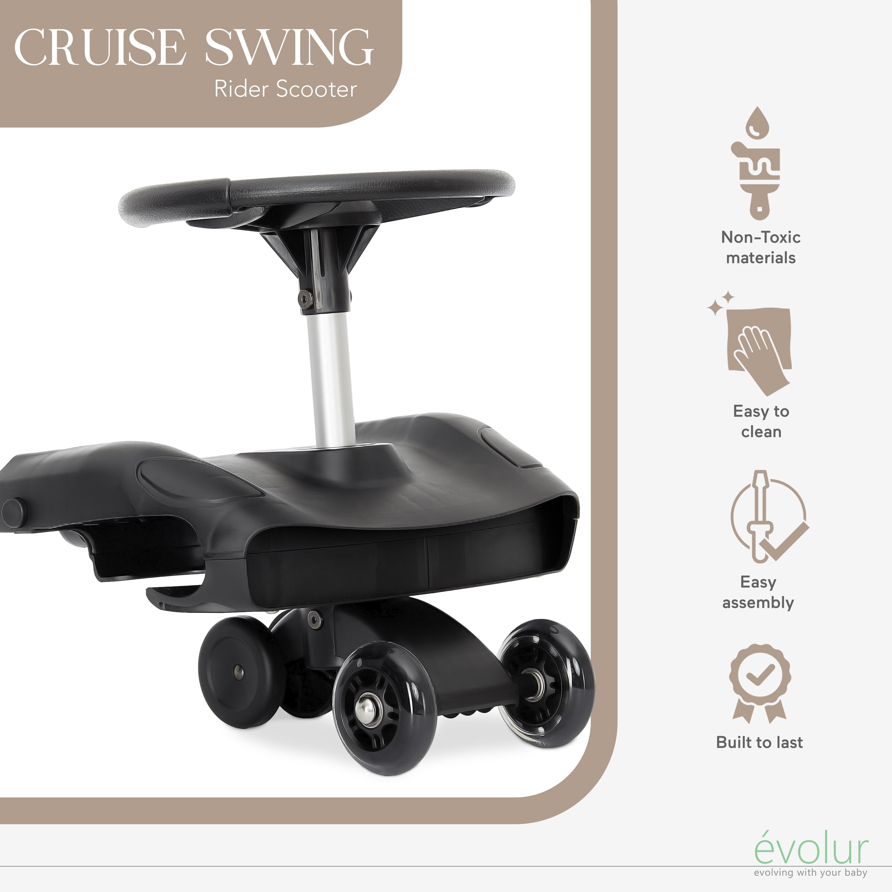 Evolur Cruise Swing Rider Scooter in Black
