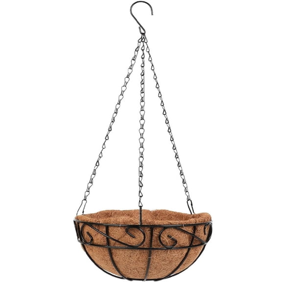 1 Pack 10" Metal Hanging Planter Basket with Coconut Coir Liner & Black Chain, Indoor Outdoor Indoor Outdoor Plant Hanger for Porch Patio Balcony Garden Decor