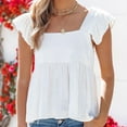 thumbnail image 4 of WCMZJ Women's Summer Peplum Blouse Square Neck Ruffle Strap Sleeveless and Backless with Button Babydoll Tank Top White M, 4 of 9
