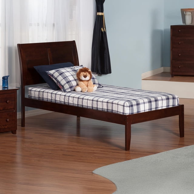 Lit Plateforme Simple en Bois Massif Portland, Noyer