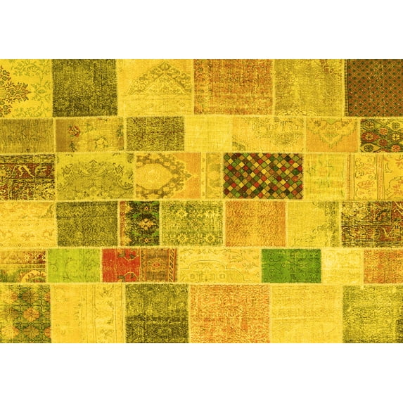 Ahgly Company Machine Washable Indoor Rectangle Patchwork Yellow Transitional Area Rugs, 5' x 8'