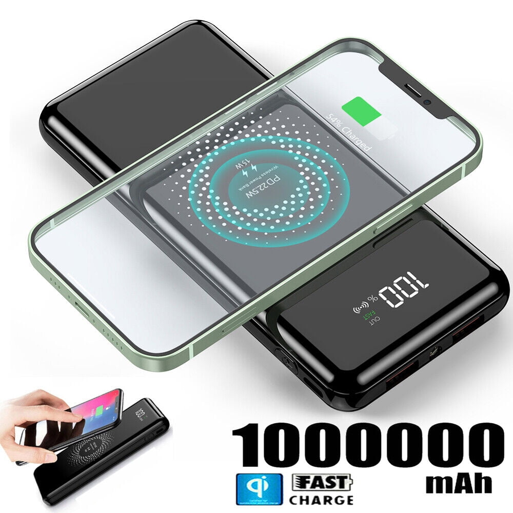 1000000mAh Qi Wireless Power Bank Backup Fast Portable Charger External Battery
