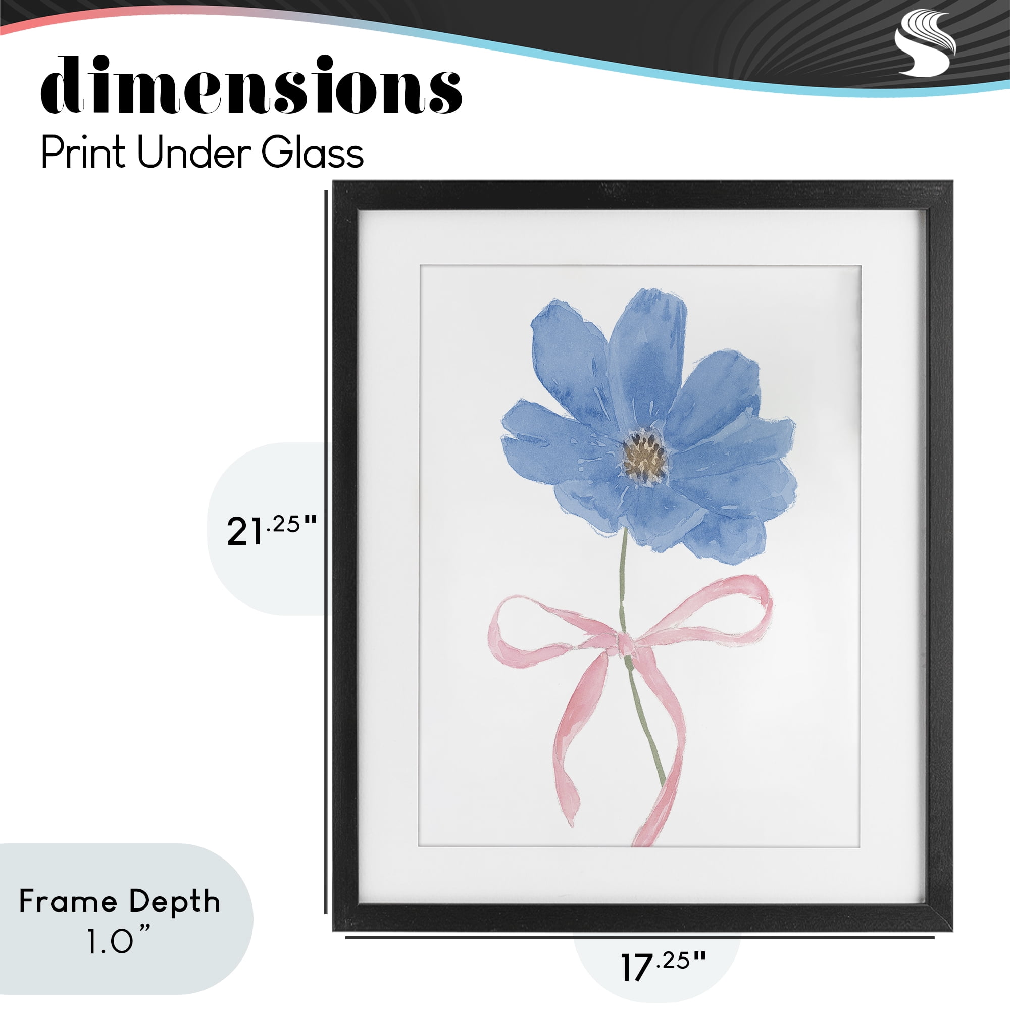 Stupell Industries Blue Bow Bloom Black Framed Print Under Glass, design by Lucille Price