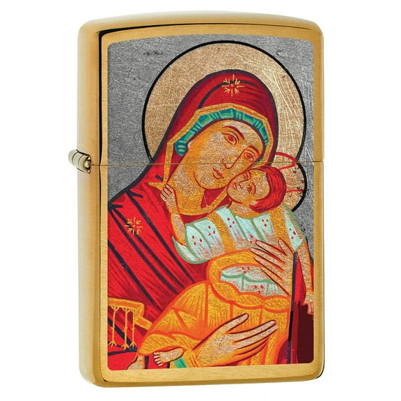 Zippo Lighter: Virgin Mary with Child - Brushed Brass 80631