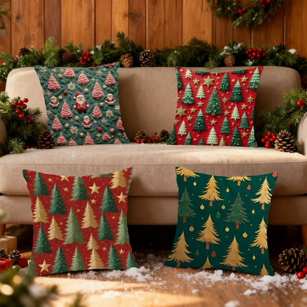 Funda de Almohada Navideña de 45X45X0,3 Cm | Poliéster Suave y Duradero | Decoración para El Hogar | Estampado Estereoscópico | Cierre de Cremallera | Uso Interior/Exterior | Decoración Navideña | Mu