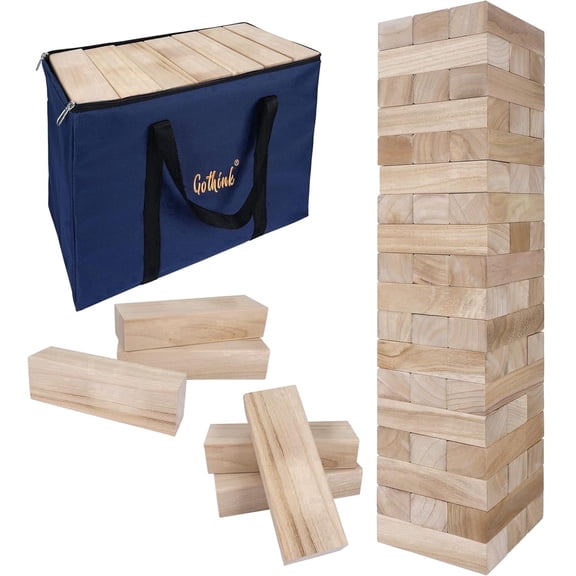 Fugocen Giant Tumble Tower Game Wooden Jumbo Blocks Stacks over 5 FT 54 Pieces