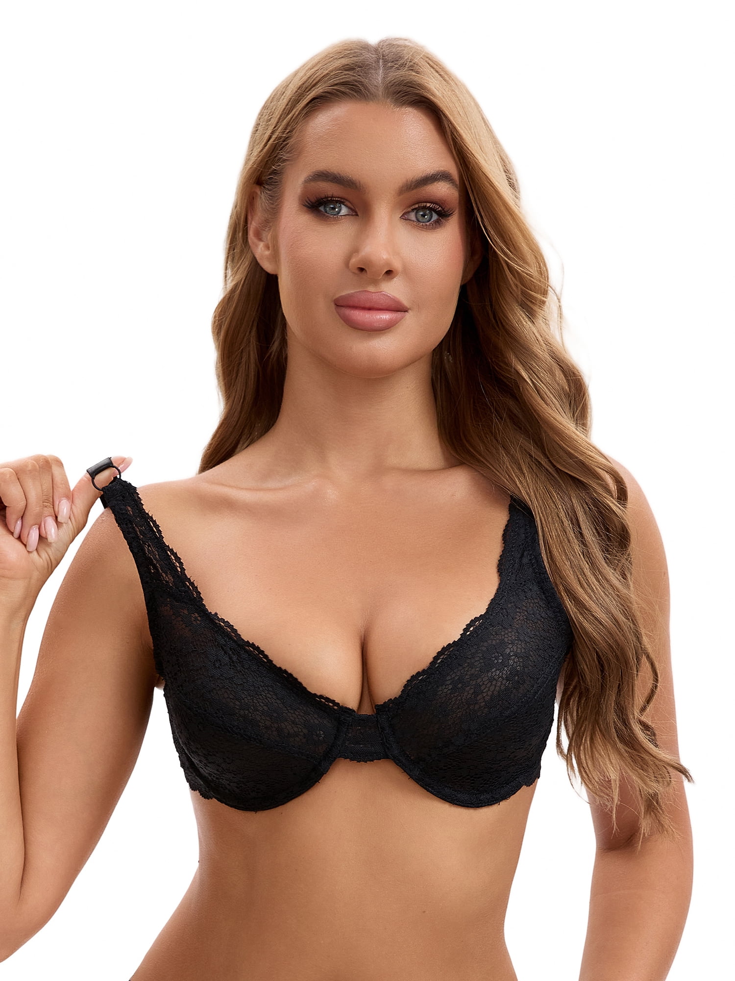 Unique Bargains Women's Lace Underwire Push Up Soft Cup Bras Black 40 E