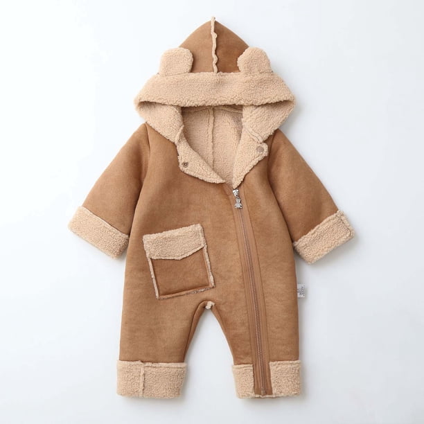 Mono de moda para exteriores con capucha para niños, grueso, cálido y forrado con forro polar para niños y niñas.