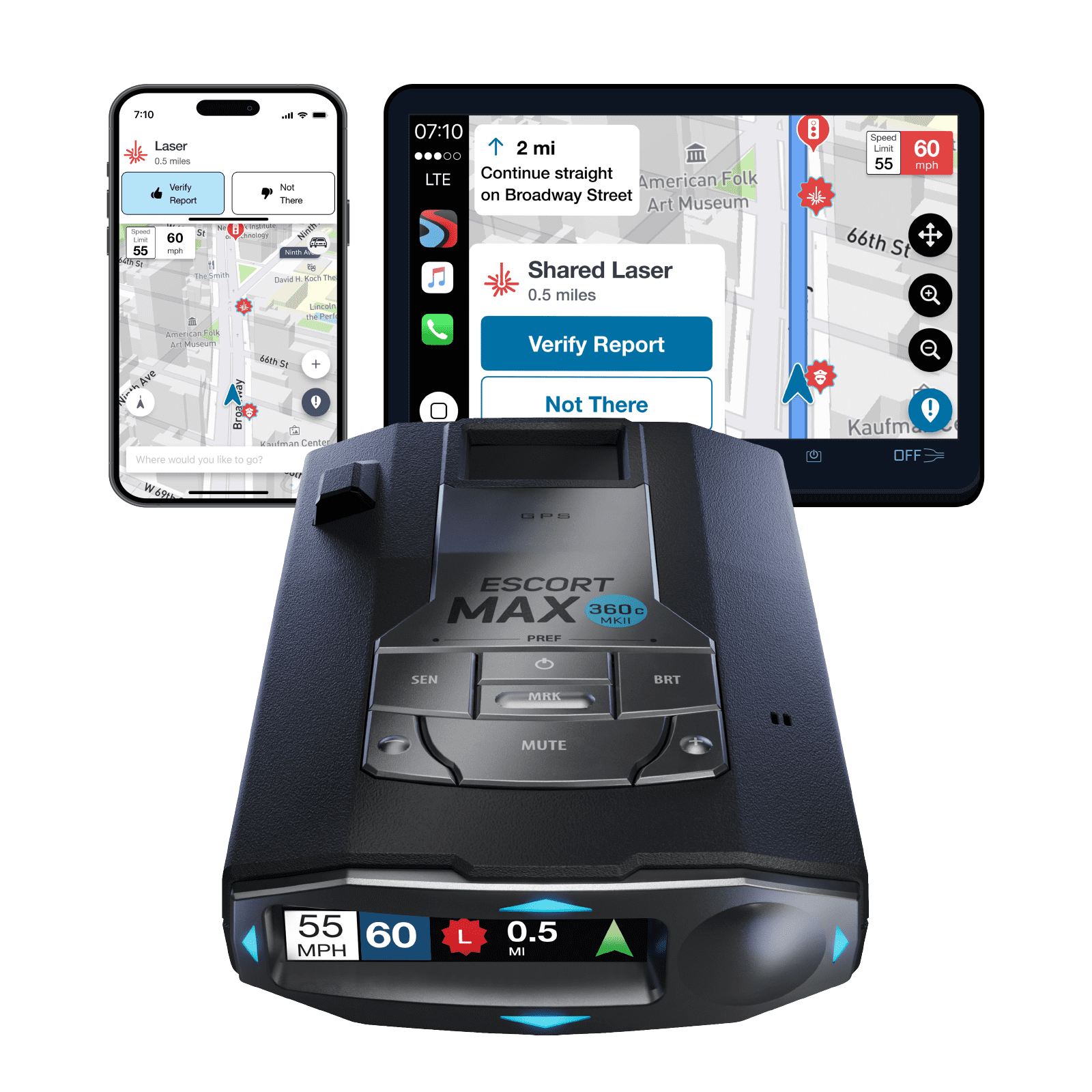 Escort MAX 360c MKII Radar Detector - Dual-Band Wi-Fi, Bluetooth, Exceptional Range, Apple CarPlay® Android Auto®