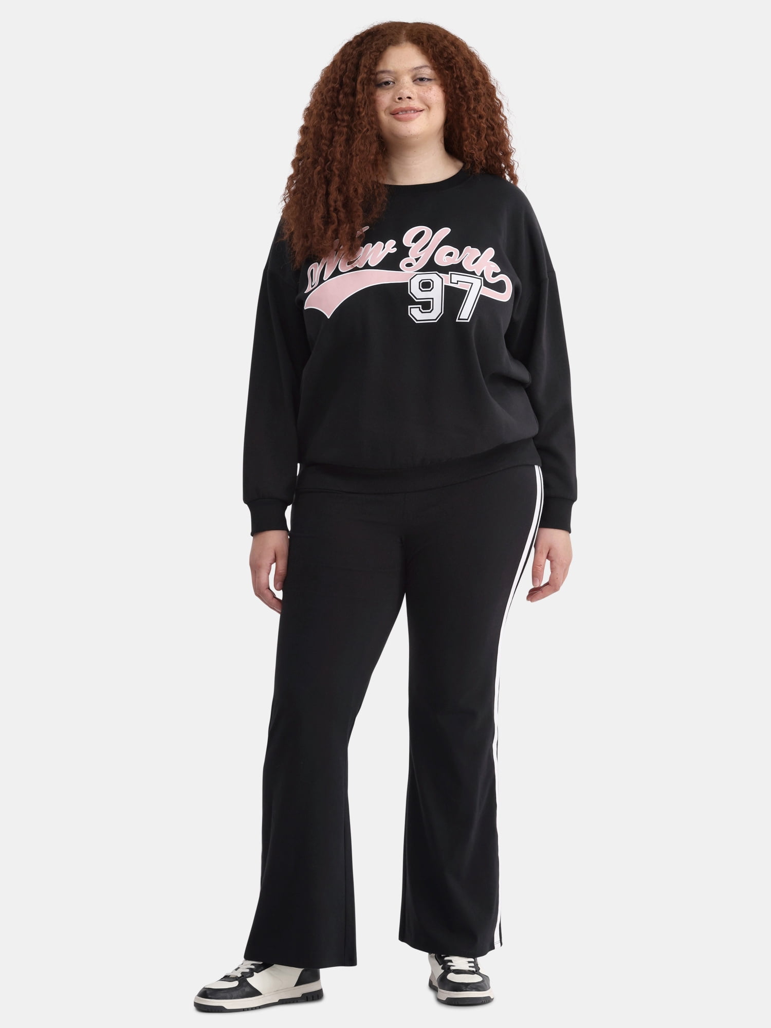 No Boundaries Side Stripe Flare Pants, 31” Inseam, Women's and Women’s Plus