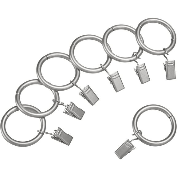 Curtain Rod Clip Rings for 1 inch Rod, Set of 8, Silver Nickel (Rings Only)