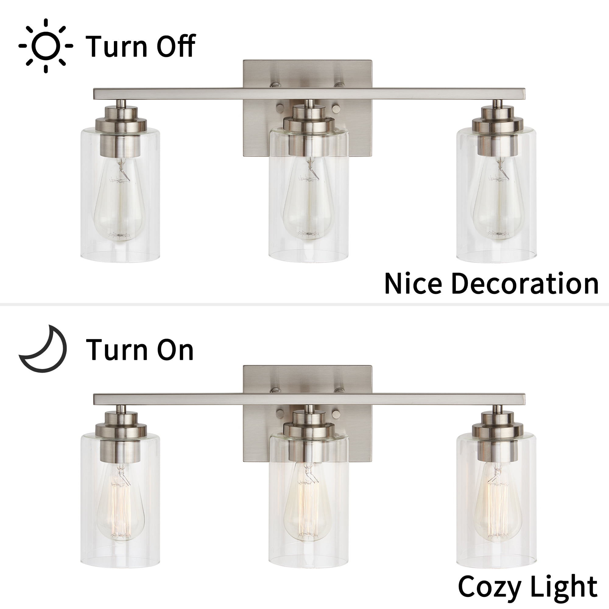 Kyrid Bathroom Vanity Light Fixtures, 3 Light Modern Wall Lamp with Glass Shade for Mirror Bedroom Hallway