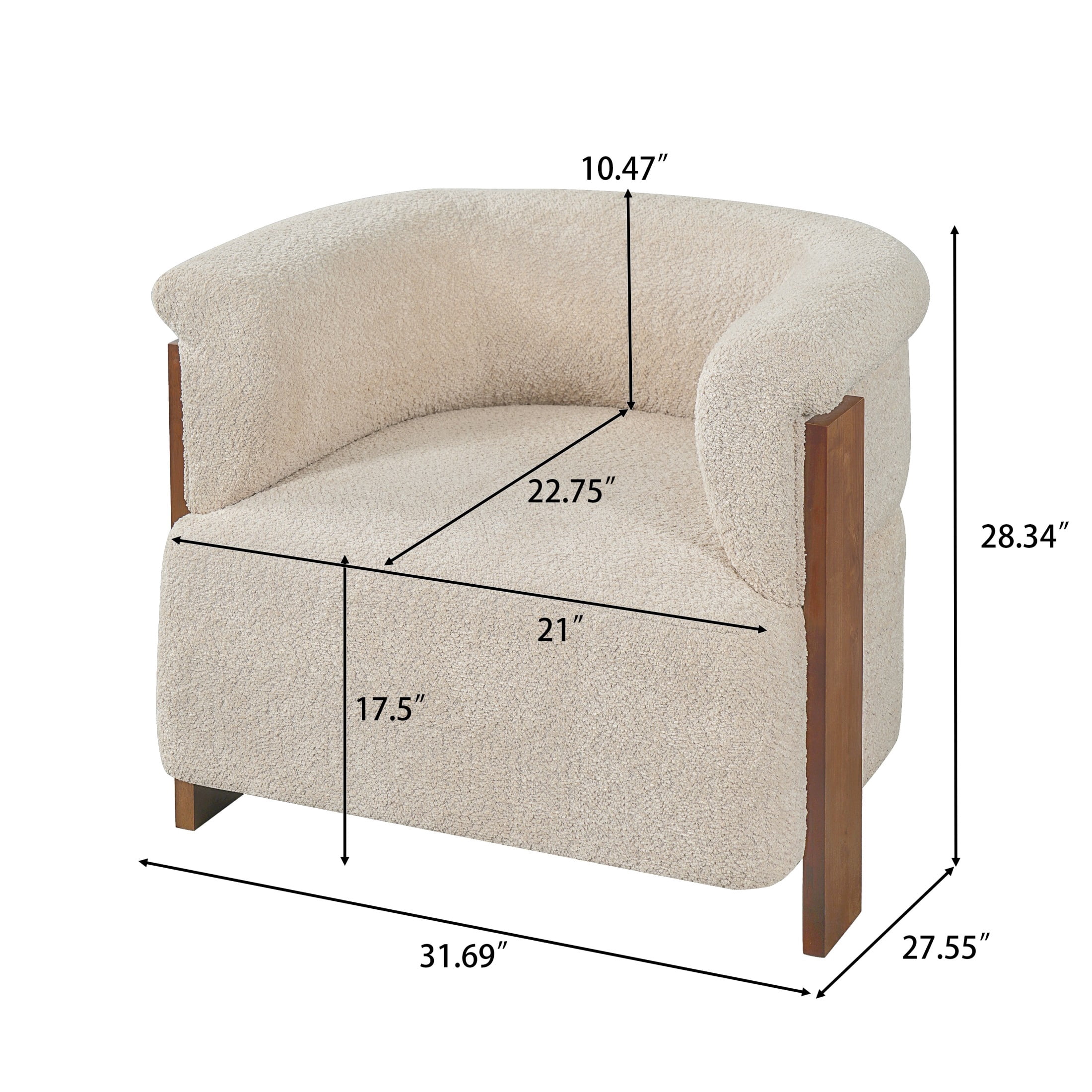 Christopher Knight Home Mid-Century Curved Upholstered Barrel Accent Chair with Wooden Legs, Almond