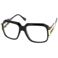 thumbnail image 3 of zeroUV Unisex Large Retro Hip Hop Style Clear Lens Square Eyeglasses 54mm (Shiny Black-Gold / Clear) - 54mm, 3 of 5