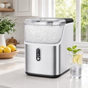 Philergo 35lbs/24H Nugget Ice Maker Countertops with LED Indicator, Portable Chewable Pebble Ice Machine with Self-Cleaning, Crushed Sonic Ice for Hmoe, Kitchen, RV, Stainless Steel