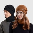 thumbnail image 2 of 1 Set Unisex Knitted Hat Scarf Fashion Pattern Brimless Solid Color Beanies Hat Autumn Winter Stretchy Knitting Cap for Riding, 2 of 10