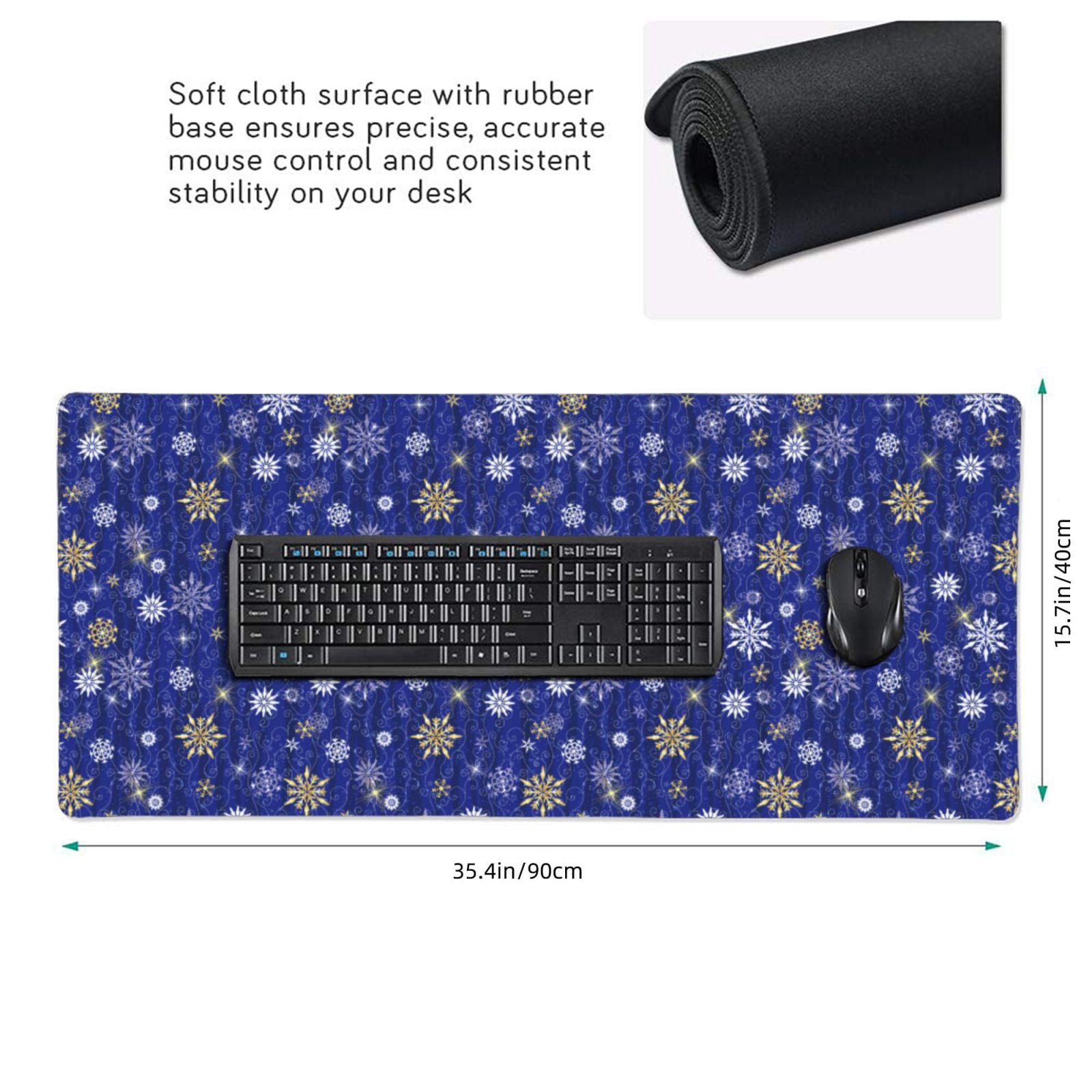 Xecao Golden Snowflakes Royal Blue Print Large Mouse Pad, 16x35.5in Mousepad, Professional Non-Slip Rubber Base Big Mouse Pad, Mouse Pad for Gaming & Office Full Desk Mouse Pad