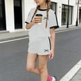thumbnail image 2 of Girls Casual Athletic Outfit 3-14Y, Short Sleeve Crew Neck T-Shirt and Shorts Set, Soft Breathable Summer Tracksuit for Kids Daily Wear Gray, 2 of 6