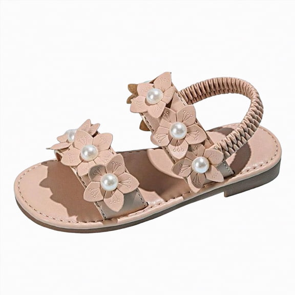 Gubotare Little Girl Sandals Girls Sandals with Adjustable Buckle Comfort Water Sandals for Kids Lightweight Soft Slide Sandal Walking Open Toes Flat Shoes Size 1 (Beige,Big Kids 1)