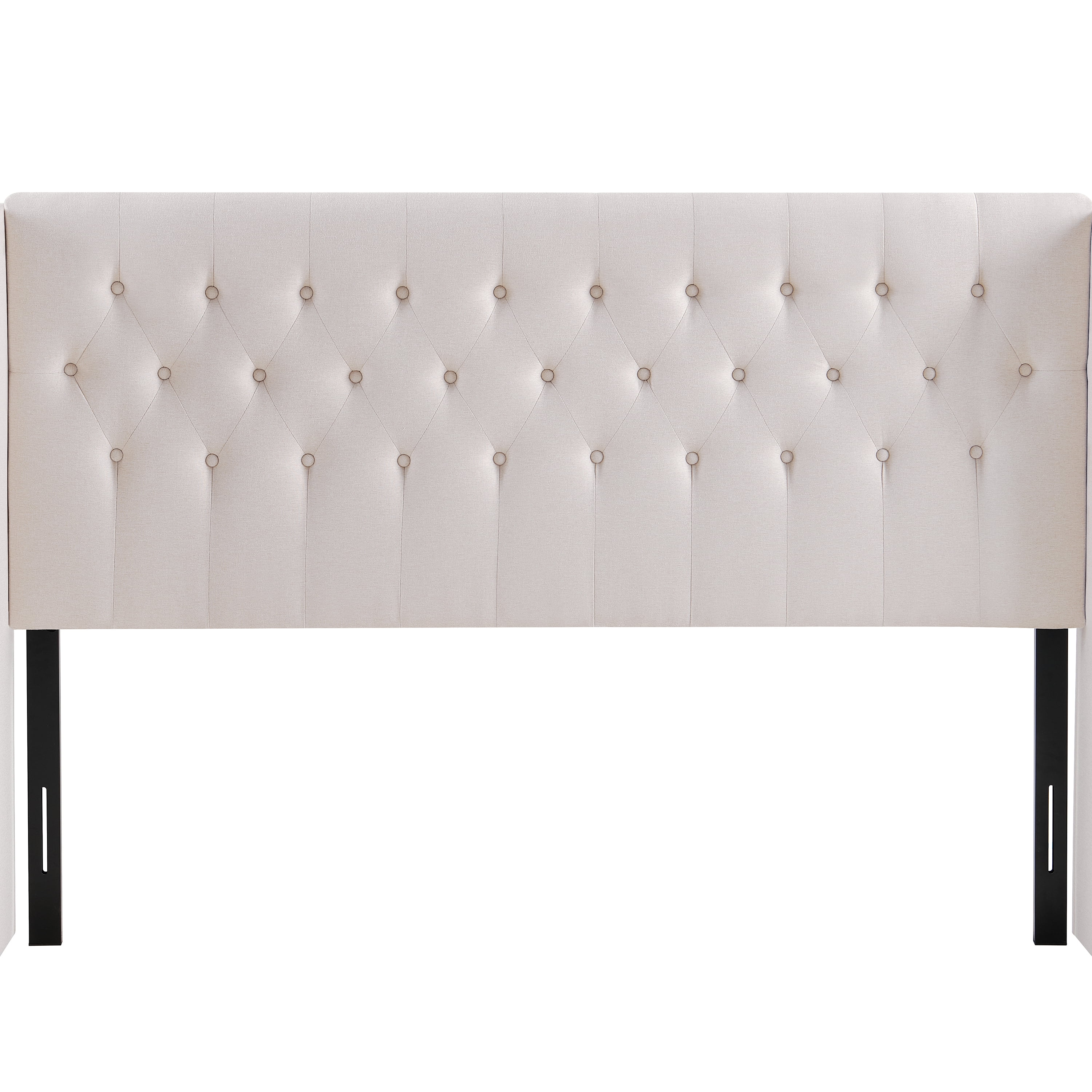 Beige Elegant Tufted Wingback Headboard, King