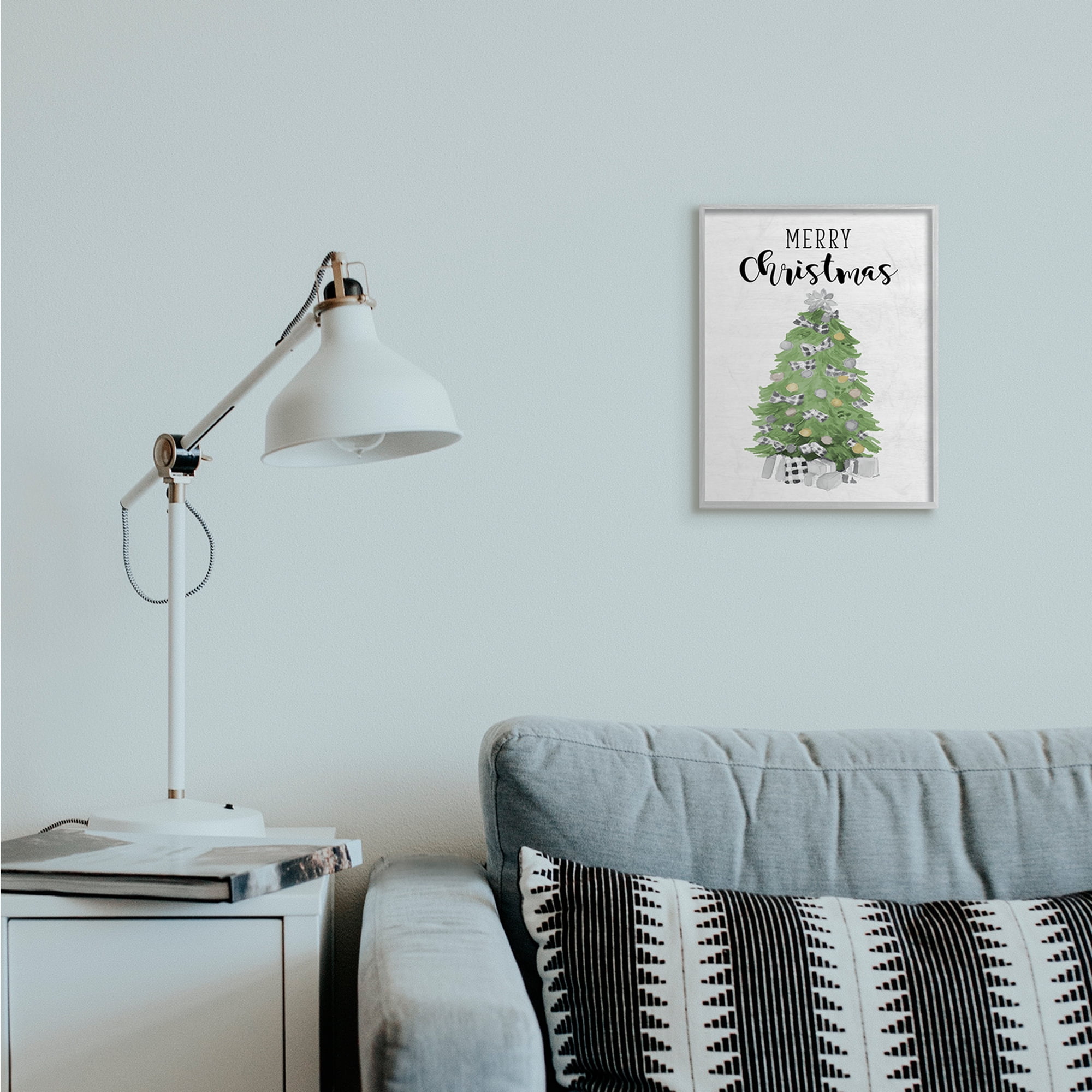 Stupell Industries Charming Soft Green Fir Tree Merry Christmas Text Holiday Painting Gray Framed Art Print Wall Art, 11 x 14