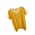 thumbnail image 2 of Fiudx Liquidación de Ahorros de Verano Camiseta Holgada de Manga Corta de Color Sólido con Cuello En V para Mujer Top/Camisa de Manga Corta con Cuello En V, 2 of 5