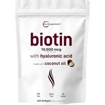 Micro Ingredients Biotin 10000 mcg w/Hyaluronic Acid 25mg, 365 Virgin Coconut Oil Softgels (1-Year Supply) | Supports Healthy Hair, Skin & Nails