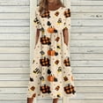 thumbnail image 3 of Women's Halloween Themed Casual Dress, Round Neck with Pockets Style , Everyday Outings, Halloween Print Casual Dress for Ladies Khaki 2XL, 3 of 6