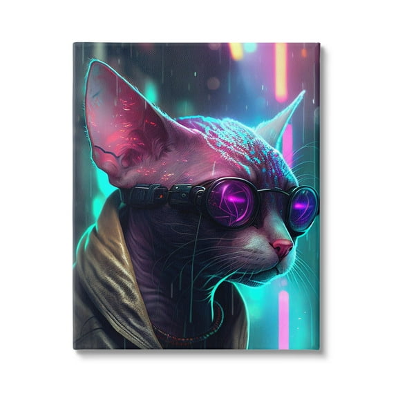Stupell Industries Sphynx Cat Futuristic Cyber Style Animals & Insects Painting Gallery Wrapped Canvas Print Wall Art