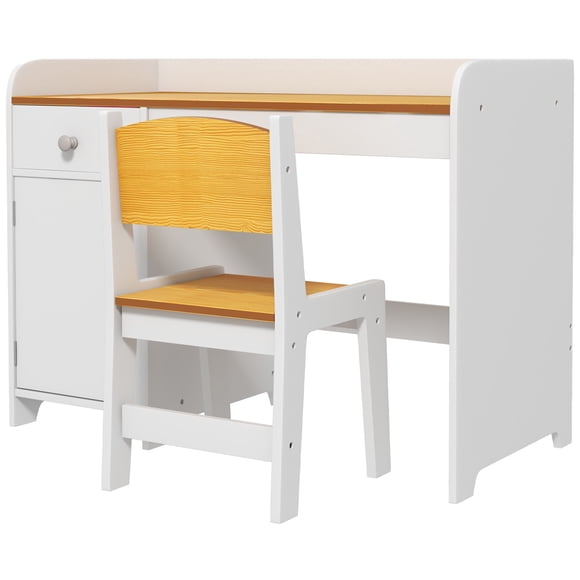 White Kids Desk & Chair Set with Storage - Study Table for Ages 3-6 - Ideal for Homework & Playroom - Compact Design - MDF Construction - 31.5” W x 15.4” D
