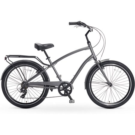 sixthreezero EVRYjourney Men's 26" 7-Speed Sport Hybrid Cruiser Bicycle, Matte Grey