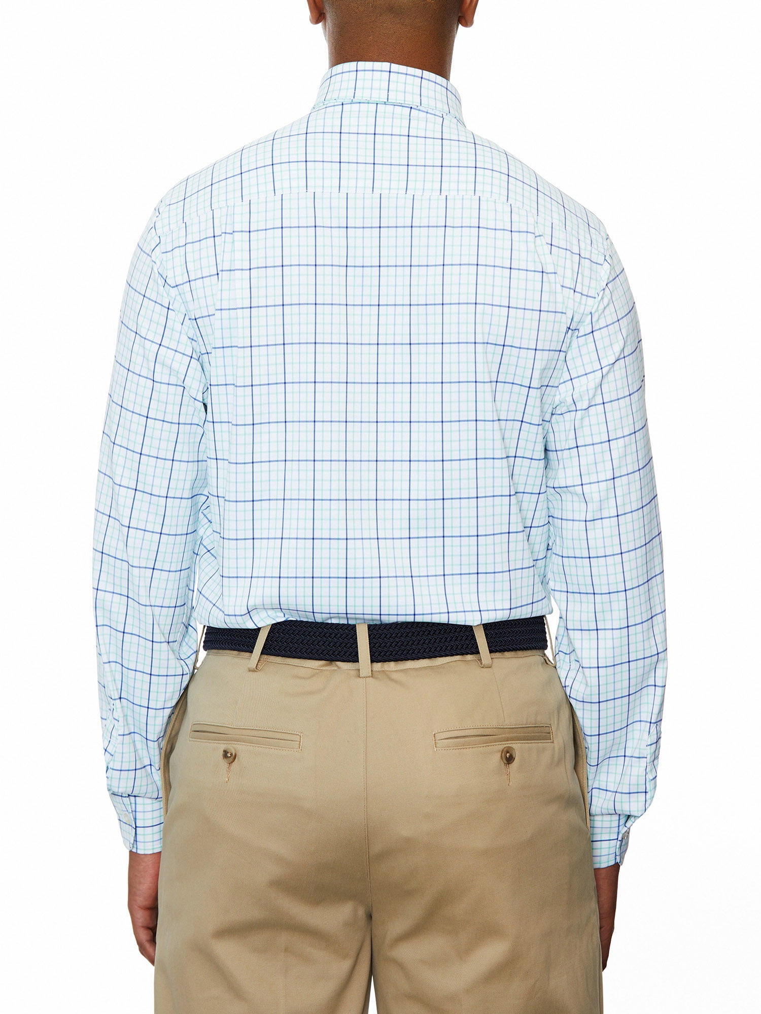 Lands' End Mens Regular-Fit Blue&Green Check Dress Shirt
