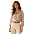thumbnail image 2 of Shirts for Women Casual Plaid Ruffle Collar Long Sleeve Button Front Regular Fit Work Wear Shirt, 2 of 7