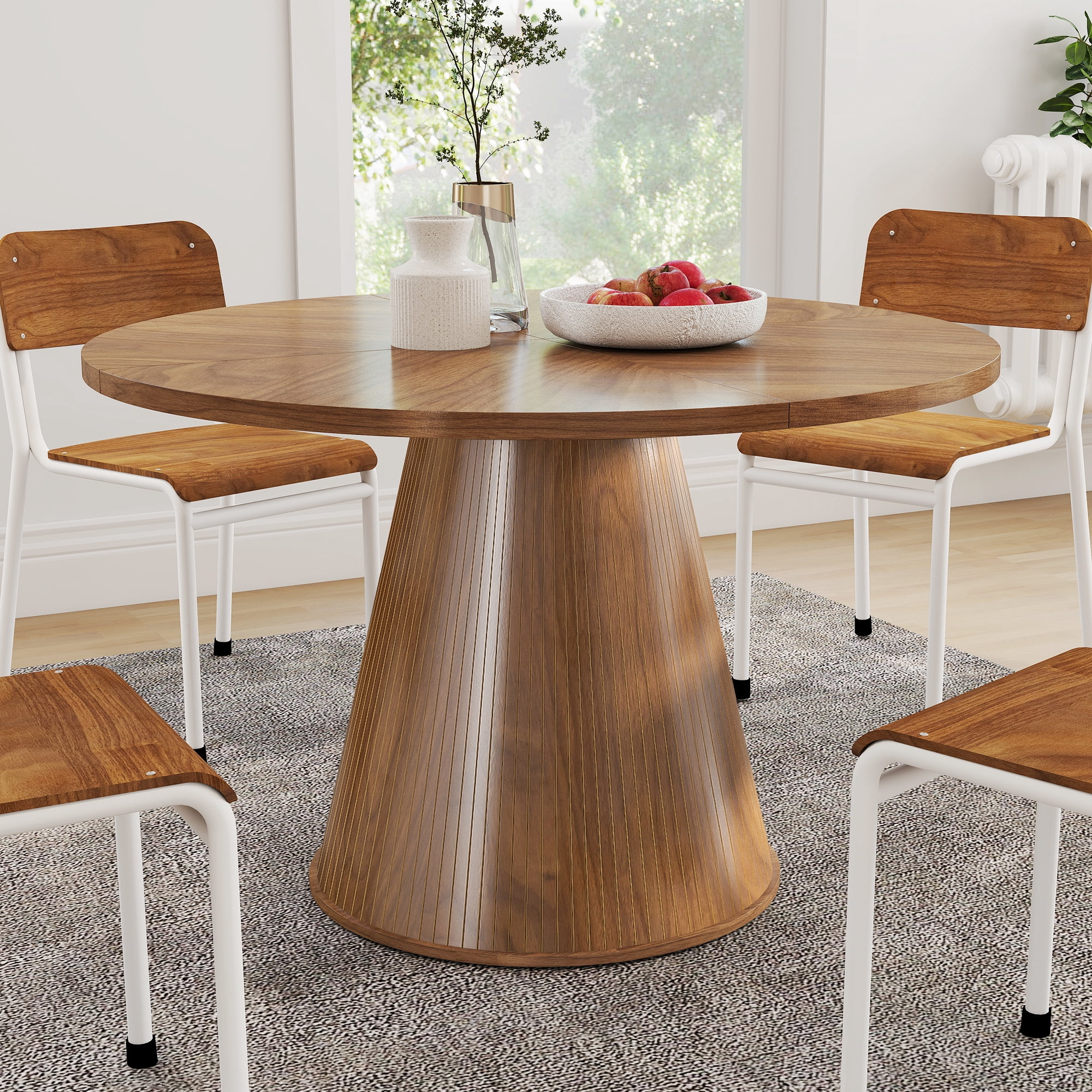 Oubayajia Round Dining Table for 4, 47 Inches Wood Small Dining Table for Kitchen Living Room, Walnut