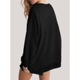 thumbnail image 4 of Womens V Neck 2 Piece Outfits Casual Loose Fit Long Sleeve Top and High Waisted Shorts Lounge Sets Black XL, 4 of 6