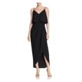 thumbnail image 1 of AQUA Womens Black Spaghetti Strap V Neck Tea-Length Hi-Lo Formal Dress Size: 0, 1 of 2