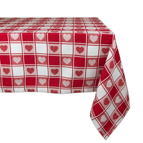 DII Hearts Woven Check Tablecloth, 60x84", 100% Cotton