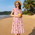 thumbnail image 4 of Honeii Donuts Print Women’s Short Sleeve Dress, Comfortable Casual Dress, Soft Polyester Spandex Blend, Stylish Everyday Wear for Summer, Perfect for Travel and Vacation, 4 of 6