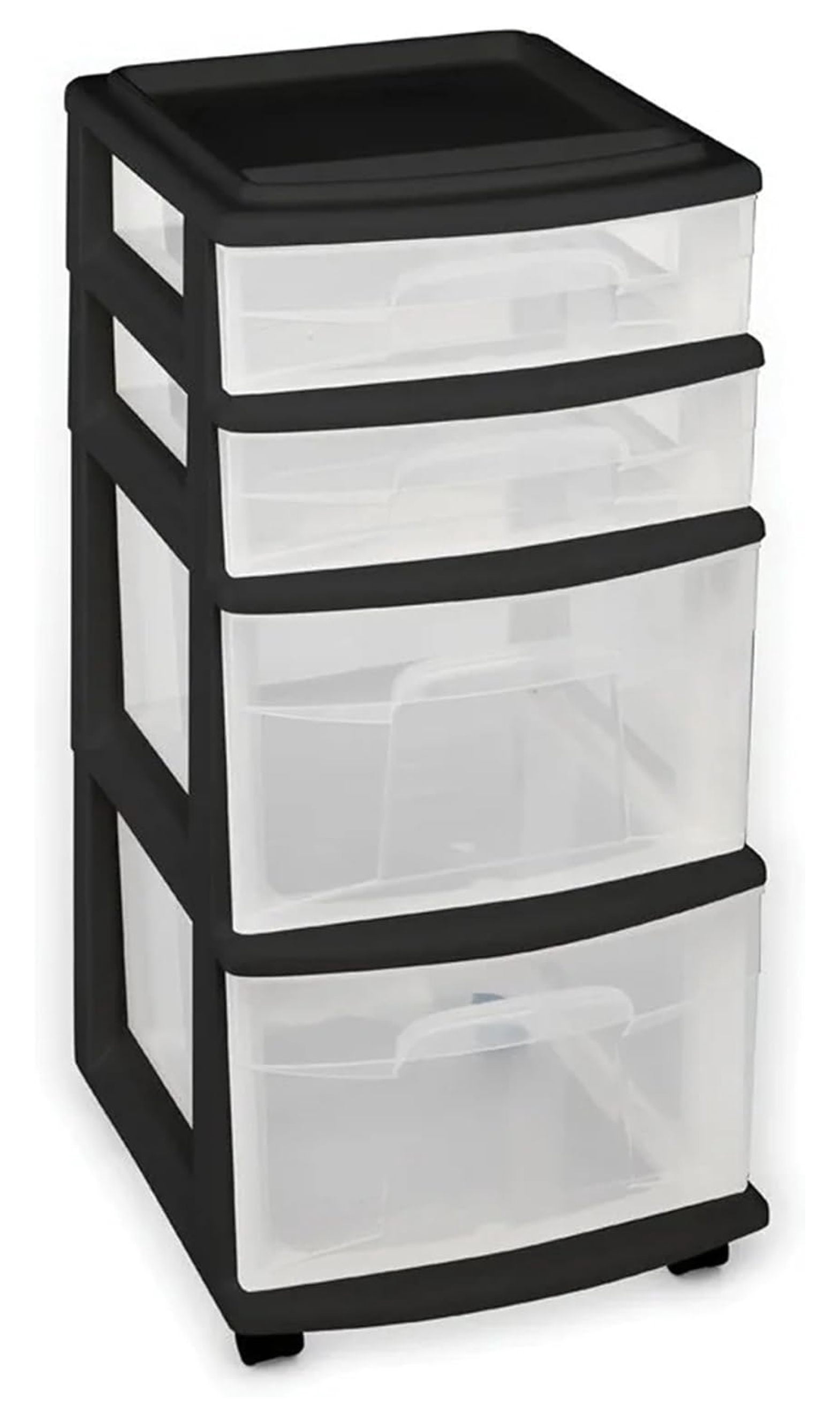 Exlonjet Plastic 4 Clear Drawer Medium Home Organization Storage Container Tower with 2 Large Drawers and 2 Small Drawers, Black Frame (2 Pack)