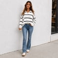 thumbnail image 6 of Sweater For Women Oversized V Neck Striped Sweater Pullover Color Block Polo Collar Long Sleeve Knit Cozy 2026 Fall Winter Streetwear Tops M, 6 of 6
