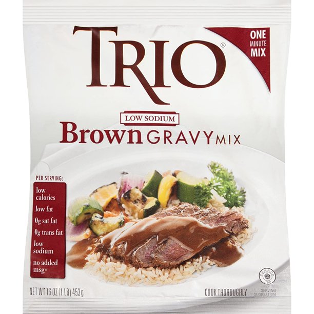 Trio Brown Gravy Mix, Low Sodium, Just Add Water, 16 oz Bag Walmart