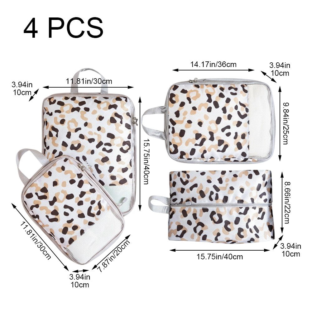 4-Pcs Packing Cube Set - Lightweight Organizers For Home Organizers Vacation And Suitcases With Compression Compression Packing Cubes Travel(Leopard )