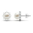 thumbnail image 2 of Rosec Jewels Real Freshwater Pearl Floral Stud Earrings with Diamond Halo - 6.50 CT, 10K White Gold, 2 of 8